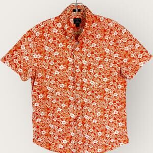 J. Crew Mens Floral Slim Fit Button Down Shirt Size M Orange White Flex Washed